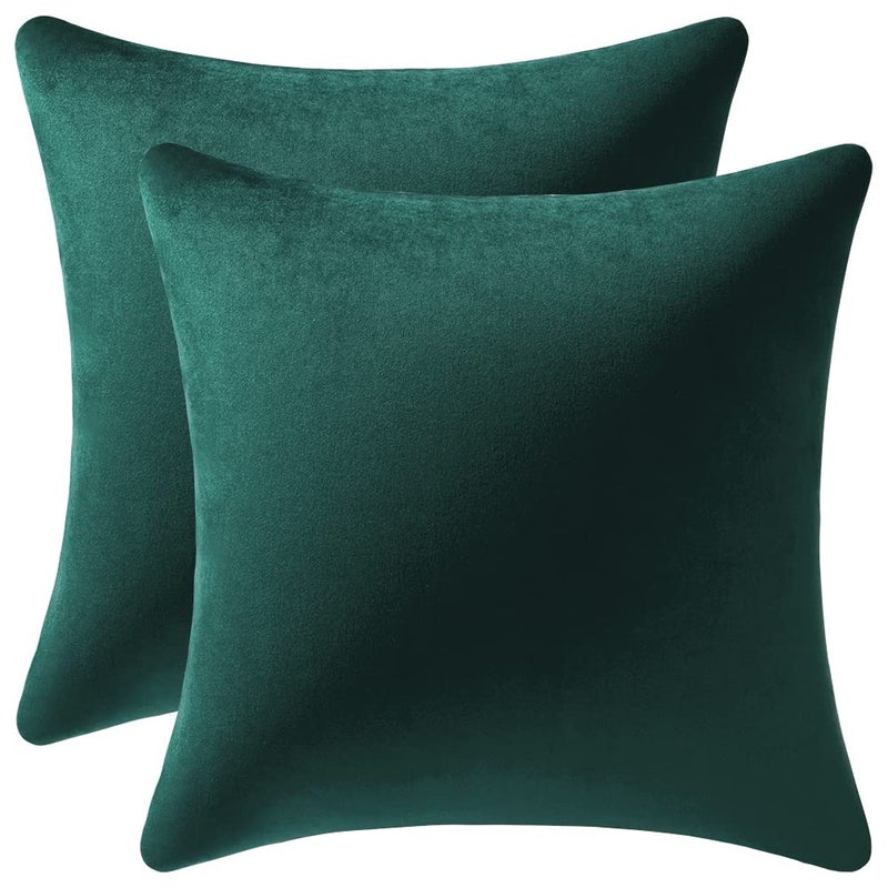 DEZENE Throw Pillow Covers 20x20 Green: Pack of 2 Cozy Soft Velvet Square Modern Luxury Decorative Throw Pillow Cases for Sofa Couch Living Room Bed Home Decor Christmas - Image 1